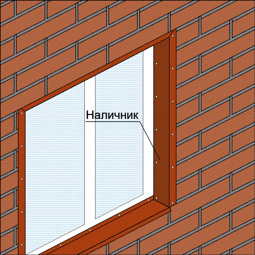Внешний вид оконного проёма с наличником с посыпкой (тип 4, таблица №2) klinker